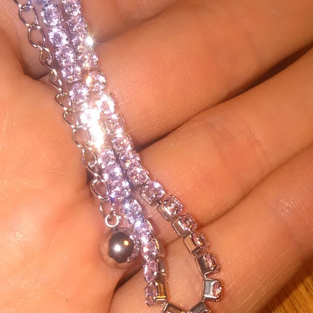 Pink Cubic Zirconia Stainless Steel Tennis Bracelet